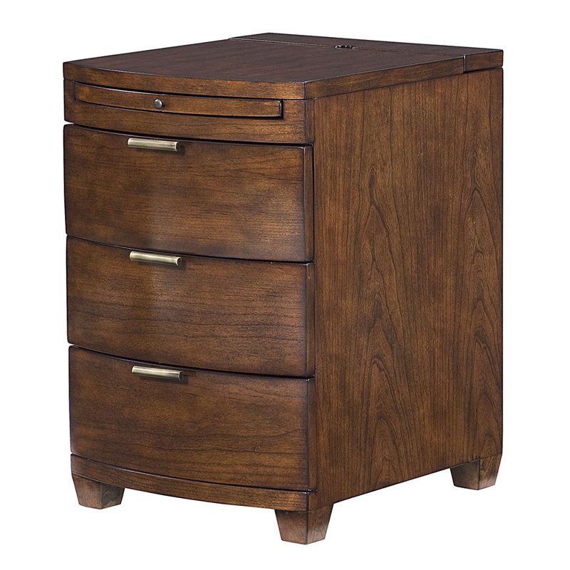 Ajai 3-Drawer End Table with Storage and Built-in Power Outlets - Cherry Finish
