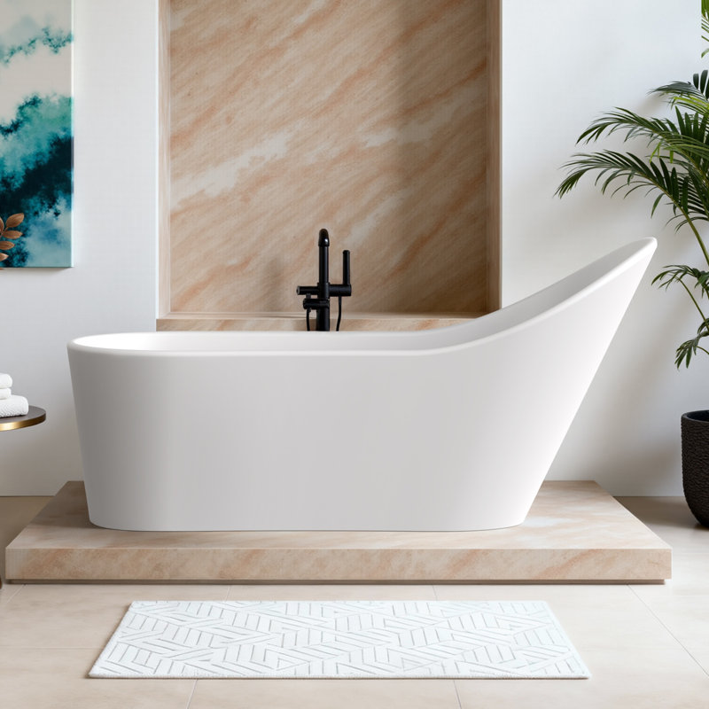 SwanLounge 70.5"×30" Freestanding Solid Surface Stone Resin Bathtub, Deep Soaking Tub With Overflow, Pop-up Drain