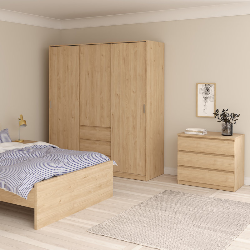Bonaira 3 Door Manufactured Wood Wardrobe, Jackson Hickory Oak