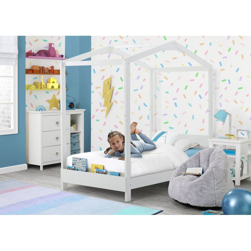 Bianca White Twin Platform Bed with Storage and Bookcase