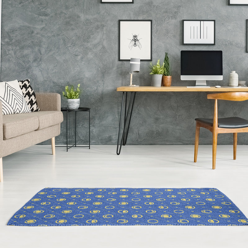 Tapis bleu/jaune lune phases, Rectangle 4 pi x 6 pi