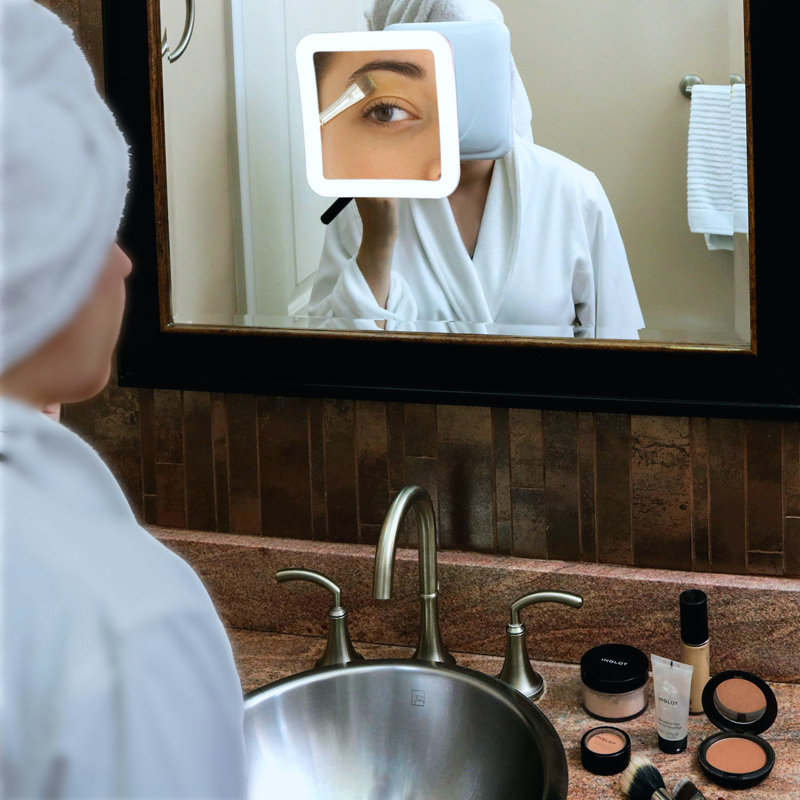 Sleek White 10X Magnification LED Wall Mounted Makeup Mirror