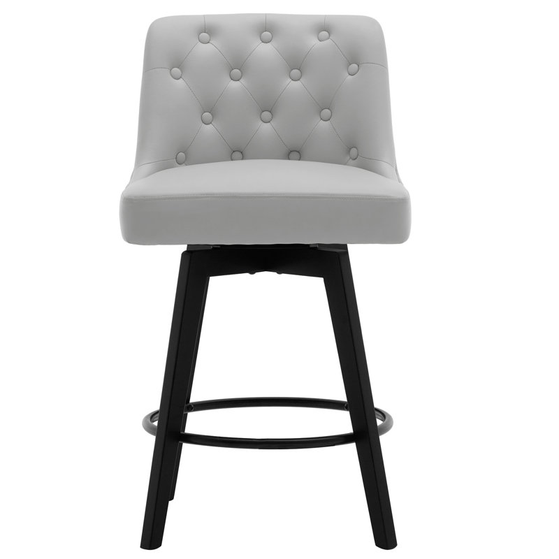 Swivel Upholstered 26'' Counter Stool Wood Leg, Light Gray, Counter Stool (26" Seat Height), 1