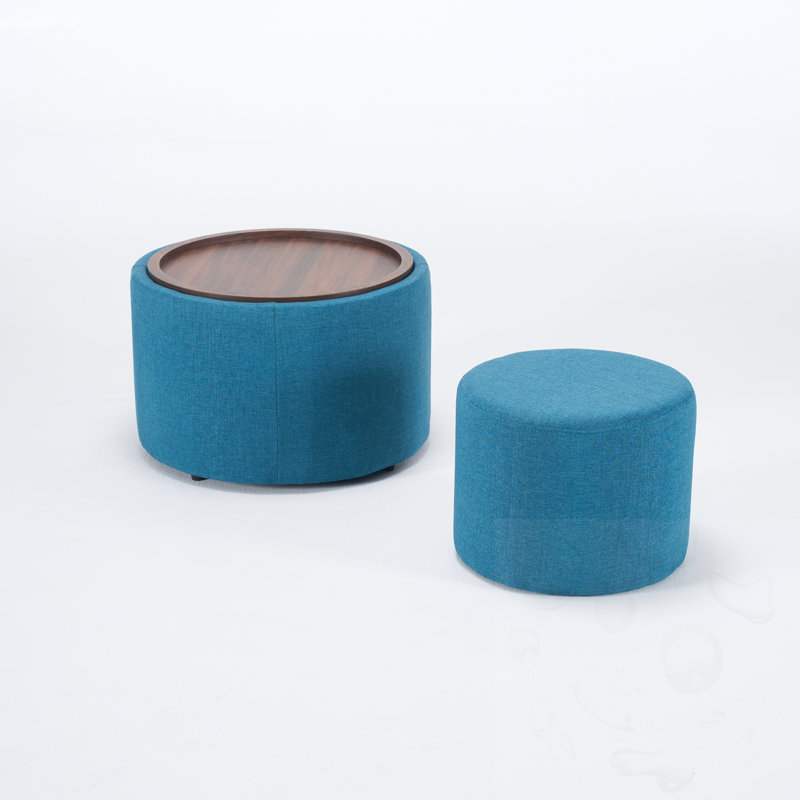 Nesting Storage Upholstered Ottomans With Tray (Set Of 2), Blue