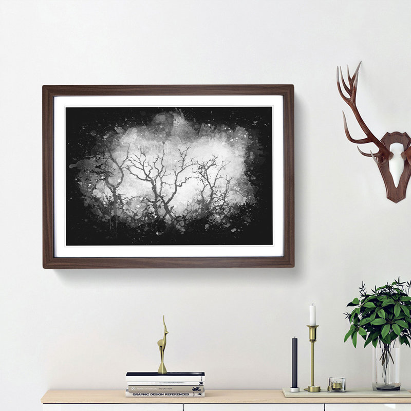 Bird In A Winter Tree Paint Splash - Framed Print, Walnut Framed, 62cm H x 87cm W x 2cm D
