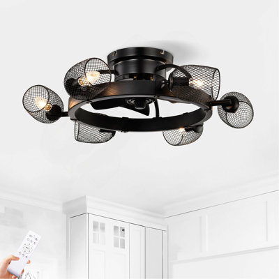 Ventilateur de plafond industriel 25,8 po avec télécommande, ventilateur de plafond 5 pales en ABS de petite taille pour salon, salle à manger, chambre à coucher, salle familiale, noir mat, 6 pièces E26 (n'inclut pas les ampoules)