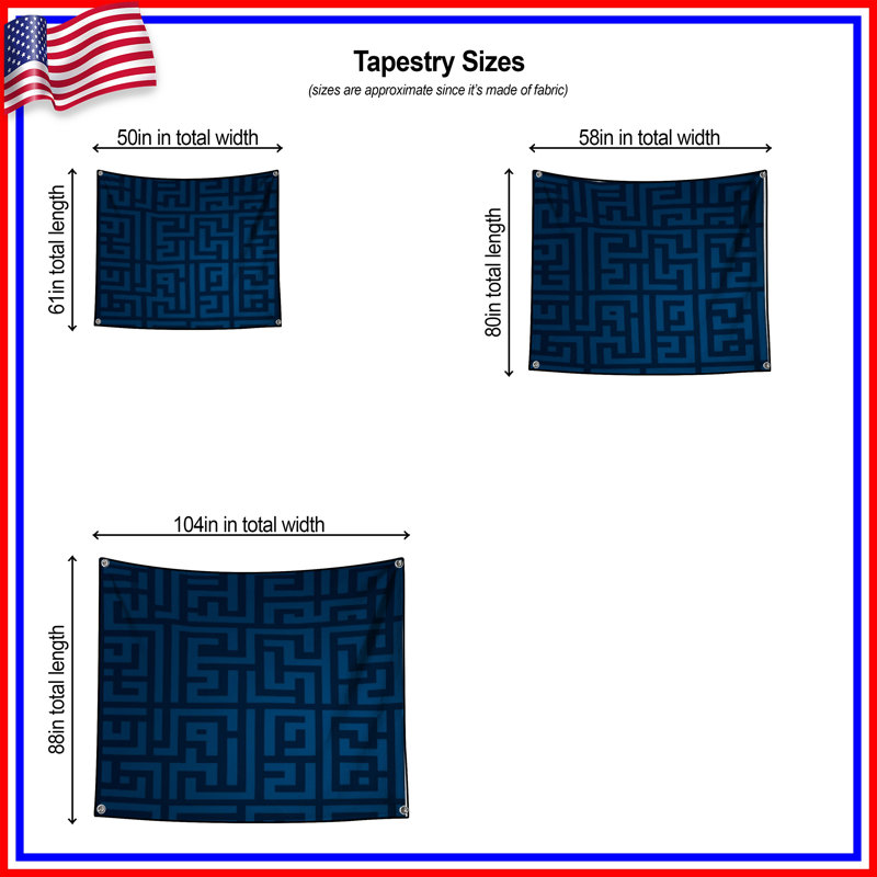 Tapisserie murale motif bleu labyrinthe - Décoration murale labyrinthe, H 50 po x l 60 po avec 4 œillets