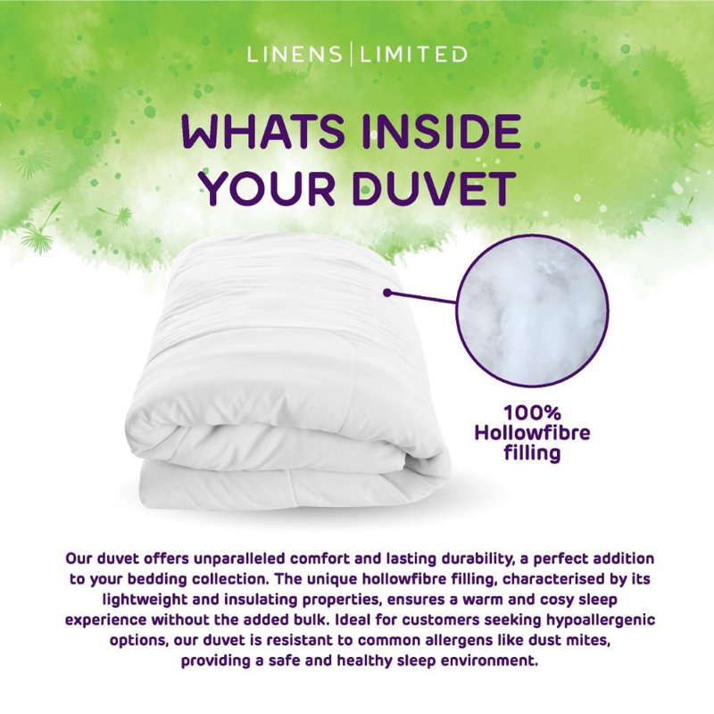 Linens Limited Allergy Fresh Duvet, Made in the UK, All Year Round Quilt, Soft and Comfy, Anti Allergy Hollowfibre, Machine Washable