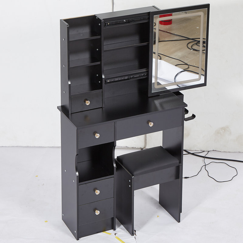 Petit meuble-lavabo 29,2 po avec tabouret de bureau et tabouret, Noir