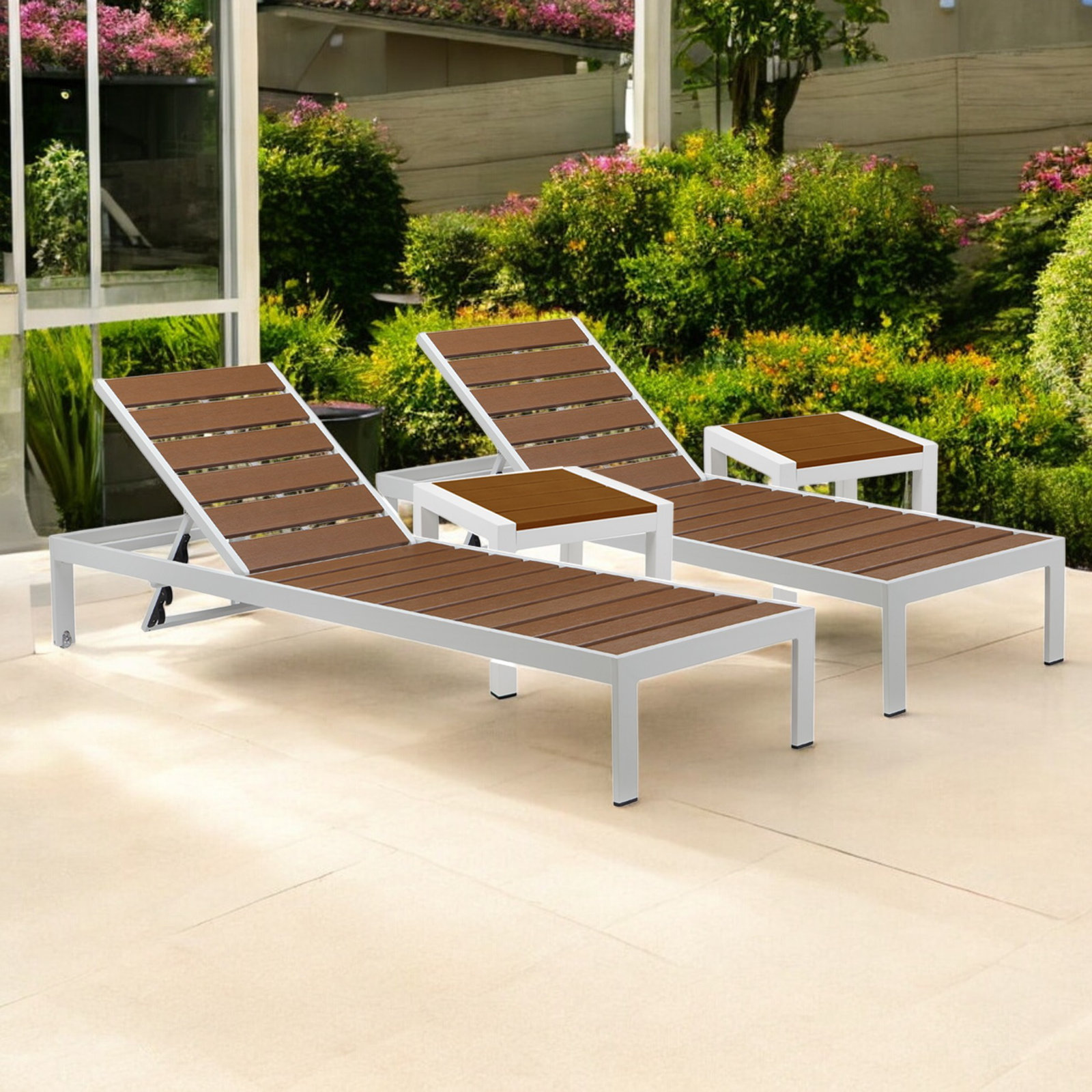 Aynura 26" Patio Chaise Lounge Set, Brown/White