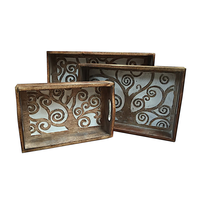 Kujawski Solid Wood Tray, 8cm H x 31cm W x 20cm D, White