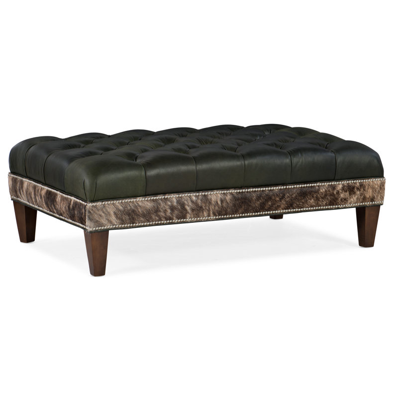 XL Rects Ottoman, Mahogany, Outsider Raven Genuine Leather, No Nailhead