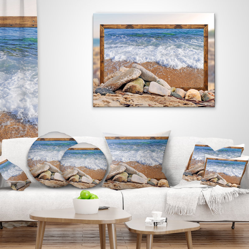 Coussin décoratif ondulations et roches à effet de mer, 16 po x 1 po, Coussin décoratif