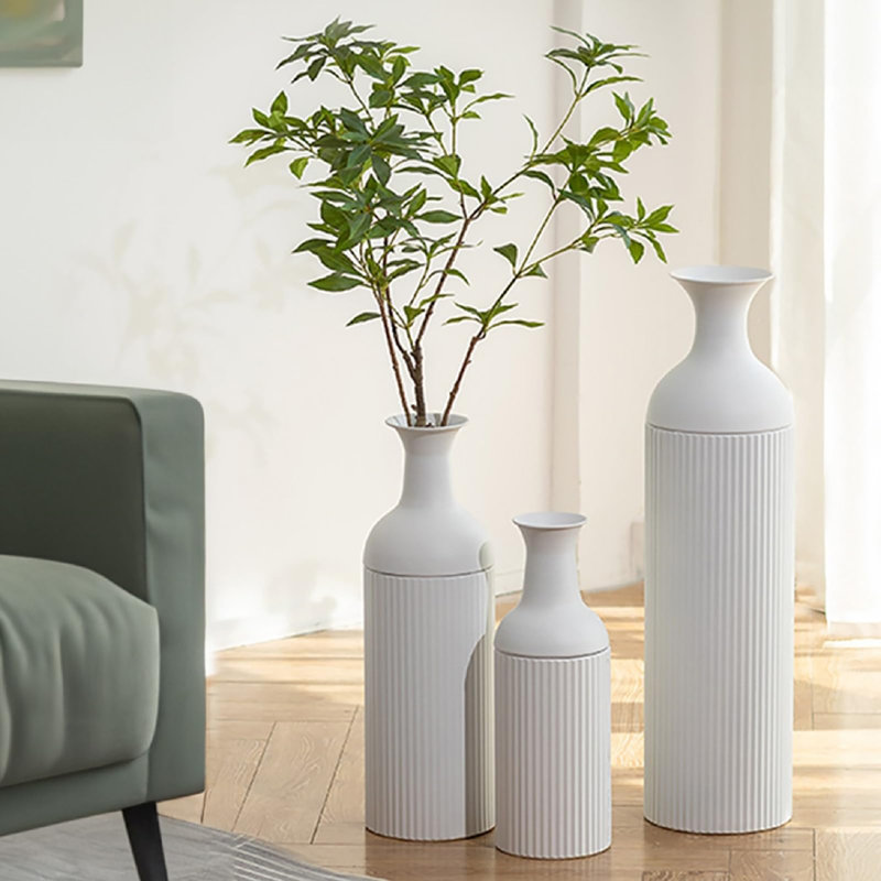 Vases de sol en métal (ensemble de 3), Blanc
