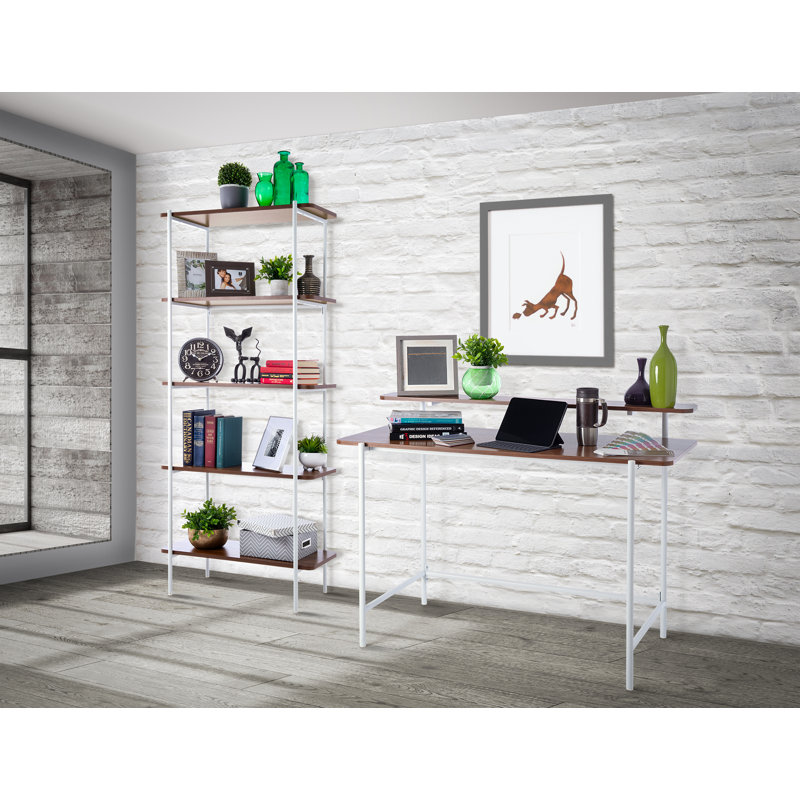 Bureau, Blanc mat / noyer clair