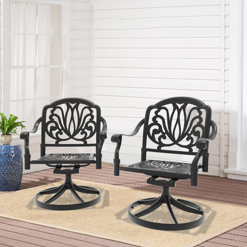 Outdoor Cast Aluminum Swivel Chair, 360° Swivel Function, with Random Color Cushion (Set of 2)