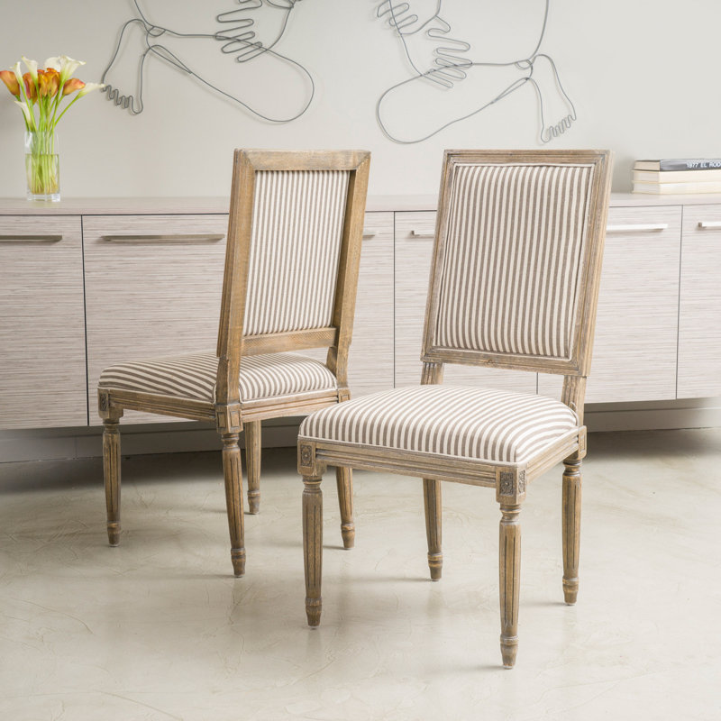Viveiros 1'' H Fabric Upholstered Side Chair, Beige/White Striped