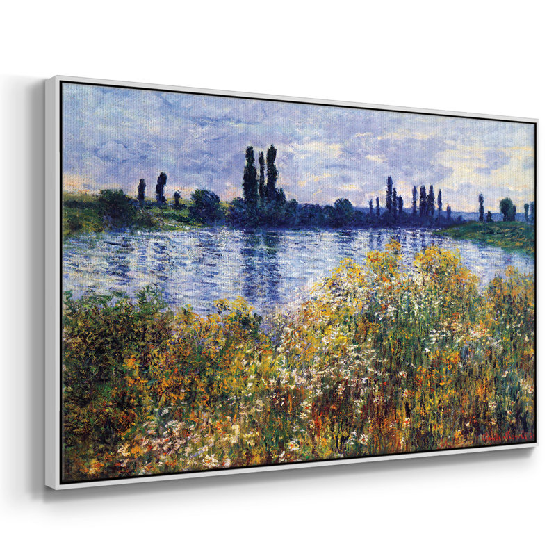 Impression sur toile, "Les quais de la rivière à Vétheuil" par Claude Monet, H 17 po x l 25 po x P 2 po, Blanc