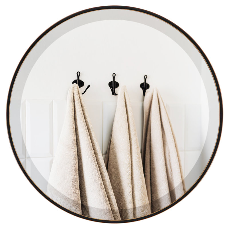 Campfort Round Mirror, 14.62" H x 14.62" W, Rubbed Black