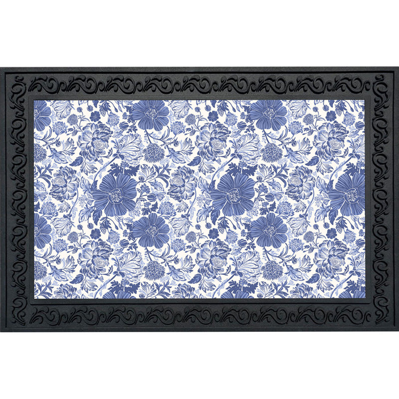 Paillasson floral bleu et blanc