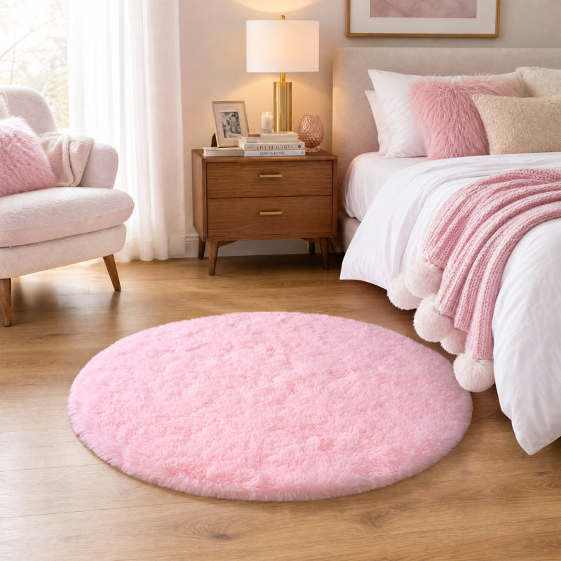 Thick, Non-Slip Round Indoor Rug Pink Design Ultra-Soft Perfect for Living Rooms, Nurseries, Bedrooms, and Home Offices, Pink
