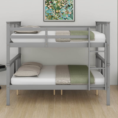 Full Over Full Bunk Bed With Ladder And Full-Length Guard Rail,Wood Bunkbed W/Slat Support,Space Saving