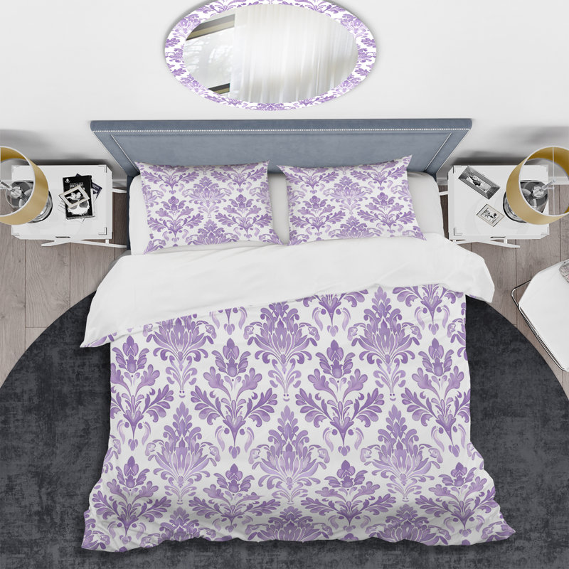 Lavande White Damask Bliss II - Ensemble de housse de couette transitionnel