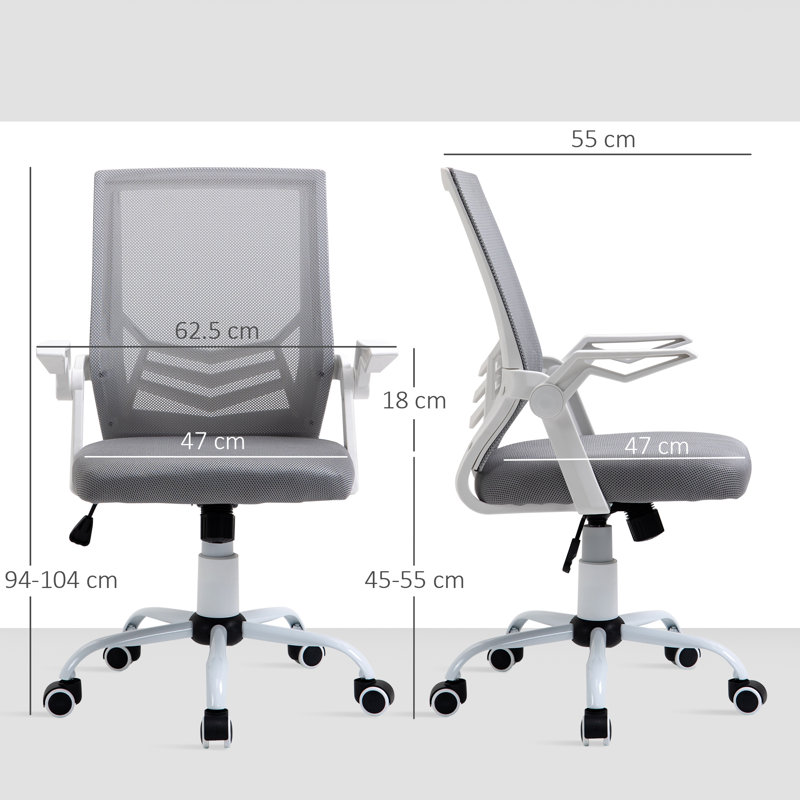 Desk Chair Adjustable Arms, White/Grey