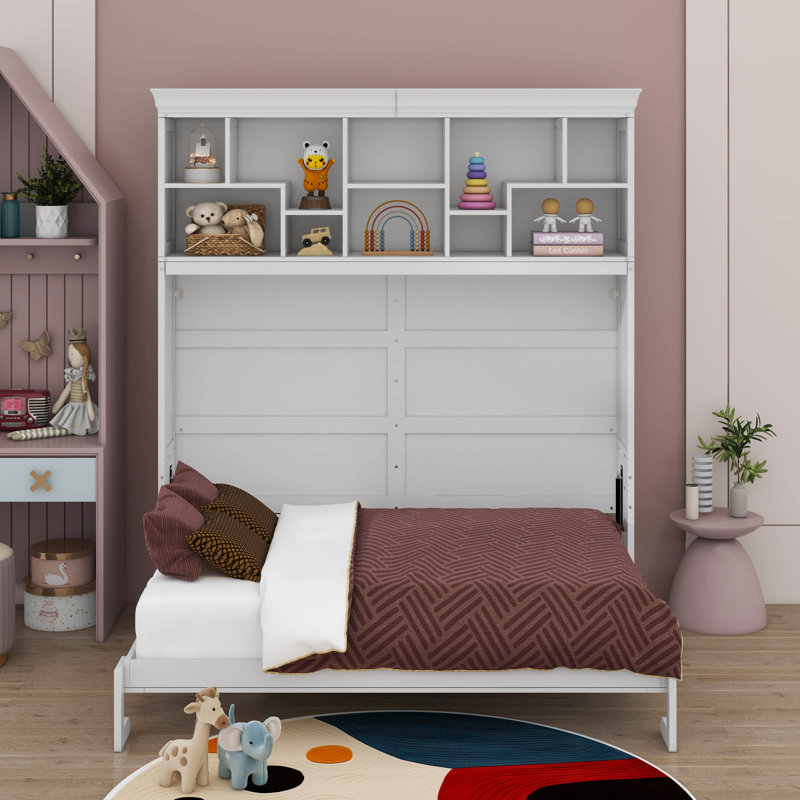 Queen Size Murphy Bed Wall Bed With Top Shelves & USB, White