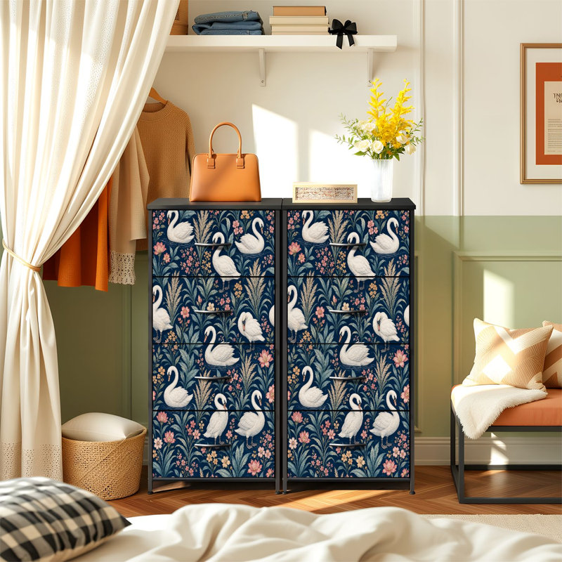 Commode de rangement verticale 4 tiroirs avec cygnes blancs élégants