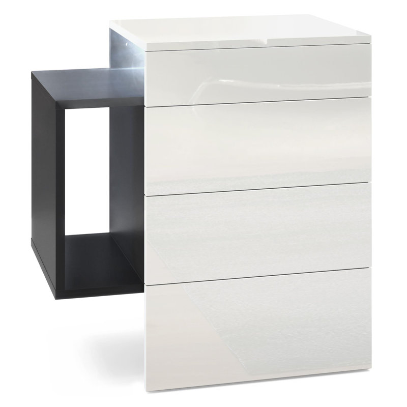 Mcardle 2 Drawer Bedside Table, White, With LED spotlight