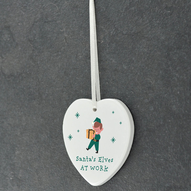 Carley Santa's Elves At Work Heart Shaped Ceramic Ornament