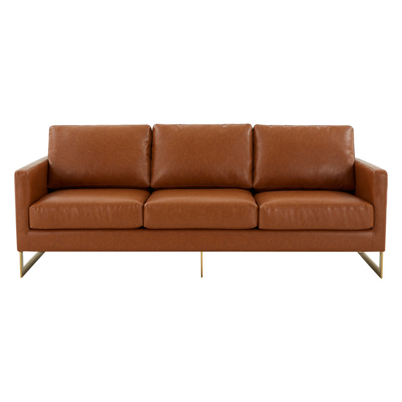 Canapé en cuir Midly Century Everly Quinn Bellago, Brun clair cognac