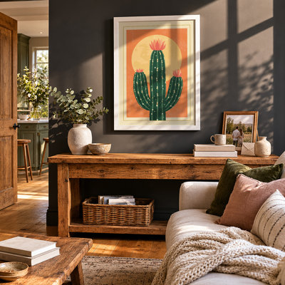 Saguaro at Sunrise Retro - Framed Print