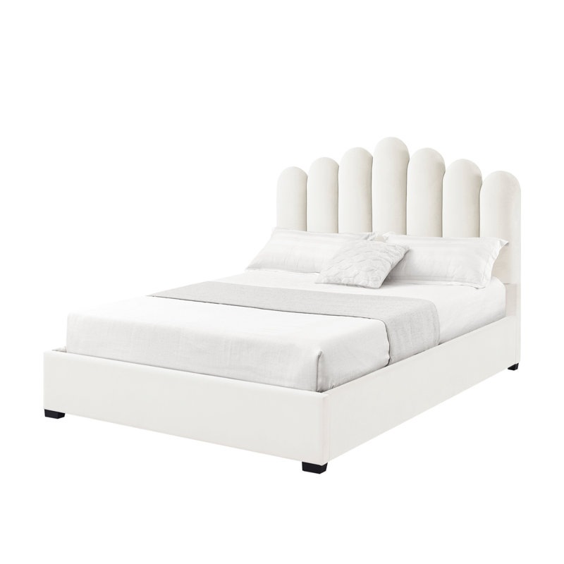 Lit plateforme avec rangement Kyair, Ivoire, Double