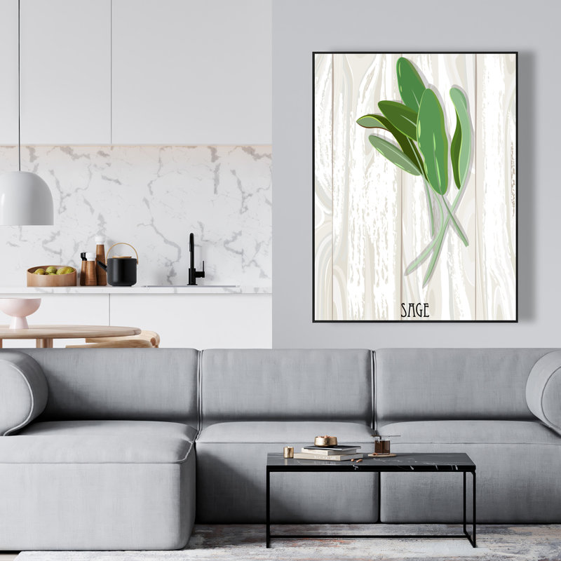 Sauge sur bois - Toile encadrée vert botanique pour la décoration intérieure