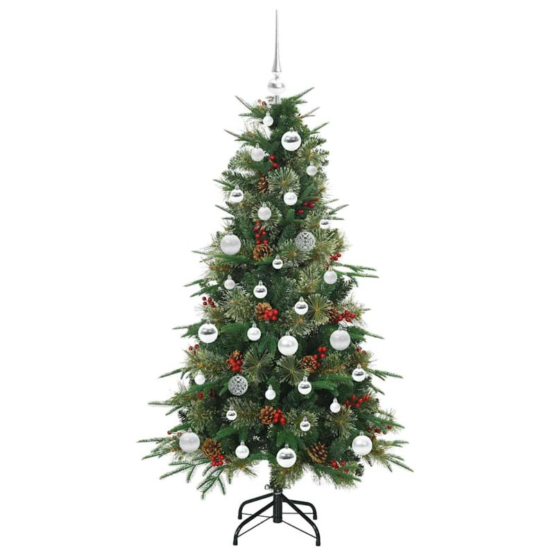 Artificial Hinged Christmas Tree Green PE and PVC, Green/Silver, 4.92' H