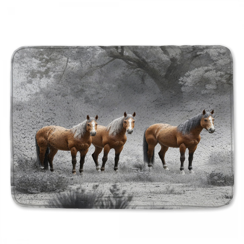 Three Horses In Forest Bath Mat, 34in W x 21in L