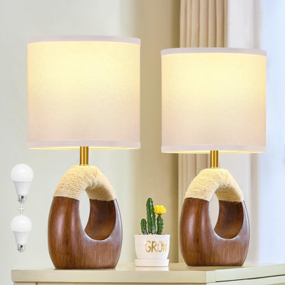 Table Lamp for Bedroom  with 3 Color Temperatures - Boho Rattan Lamps for Night Stands Small Farmhouse Living Room Lamps for Reading Sleeping Bulbs Included