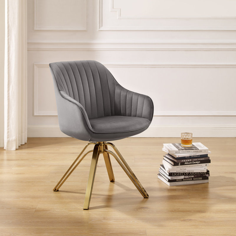 Fauteuil pivotant en velours et or 23 po, Gris