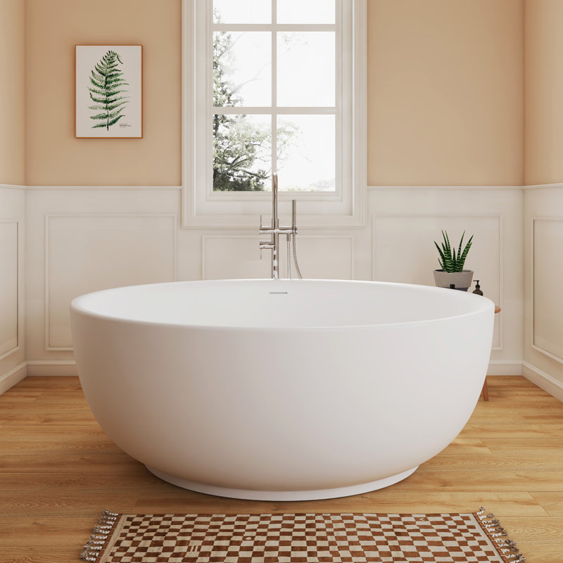 Fslefay 59'' Freestanding Bathtub Solid Surface Deep Soaking Tubs