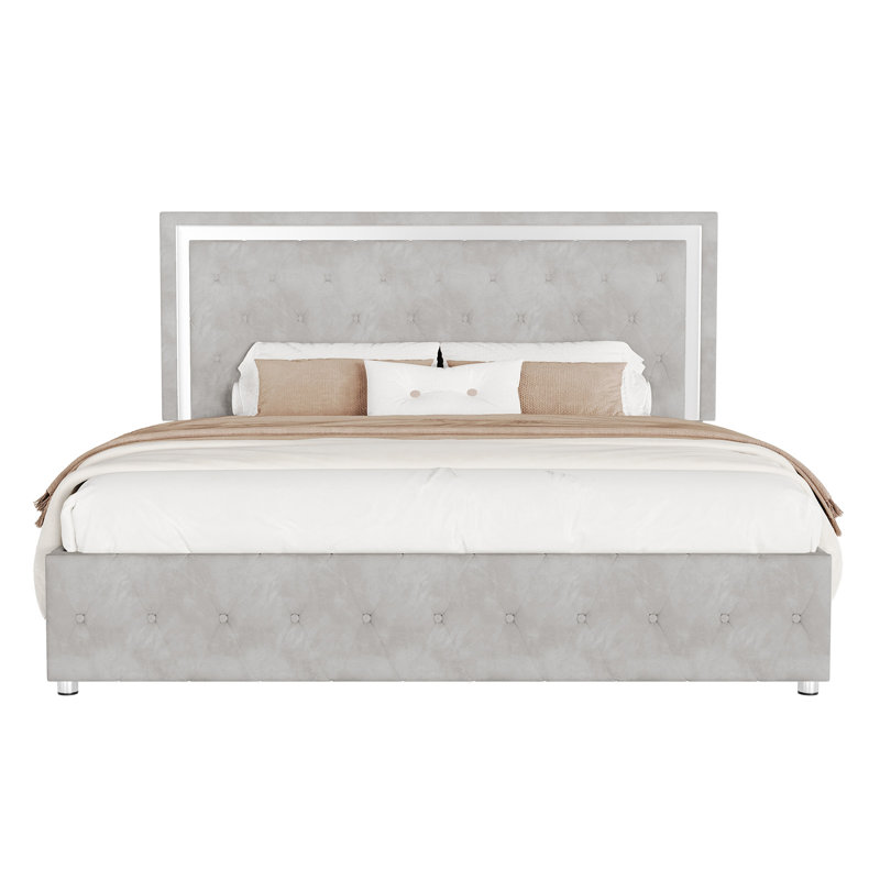 Lit standard capitonné Braiya, Double, gris