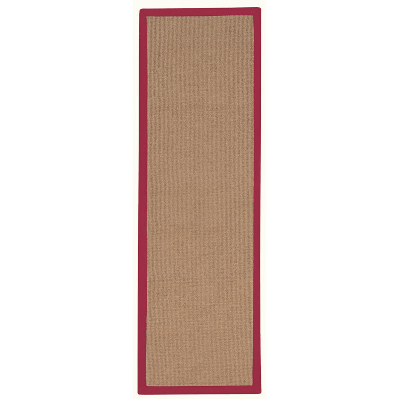 Nannette Handmade Dark Beige Berber with Red Cotton Border Made in the USA Area Rug, Runner 2'6" x 12'