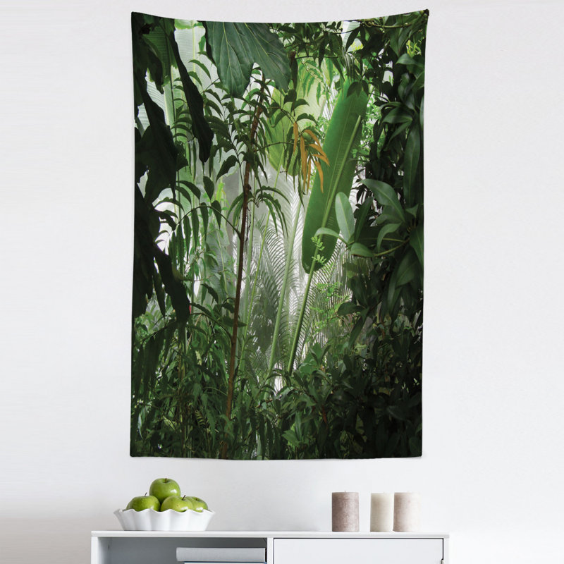 Tropical Rainforest Preservation Humidity Palm Tree Wild Environment Misty Nature Tapestry, 114.3cm H x 76.2cm W