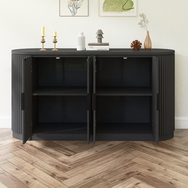 Armoire de rangement à portes verticales à rayures verticales avec poignées en métal, Noir, noir, noir, noir