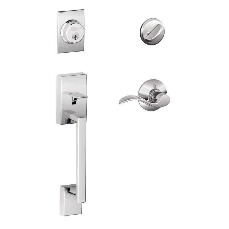 Century Handleset with Deadbolt and Accent Door Lever and Rosette, Bright Chrome, Right Hand