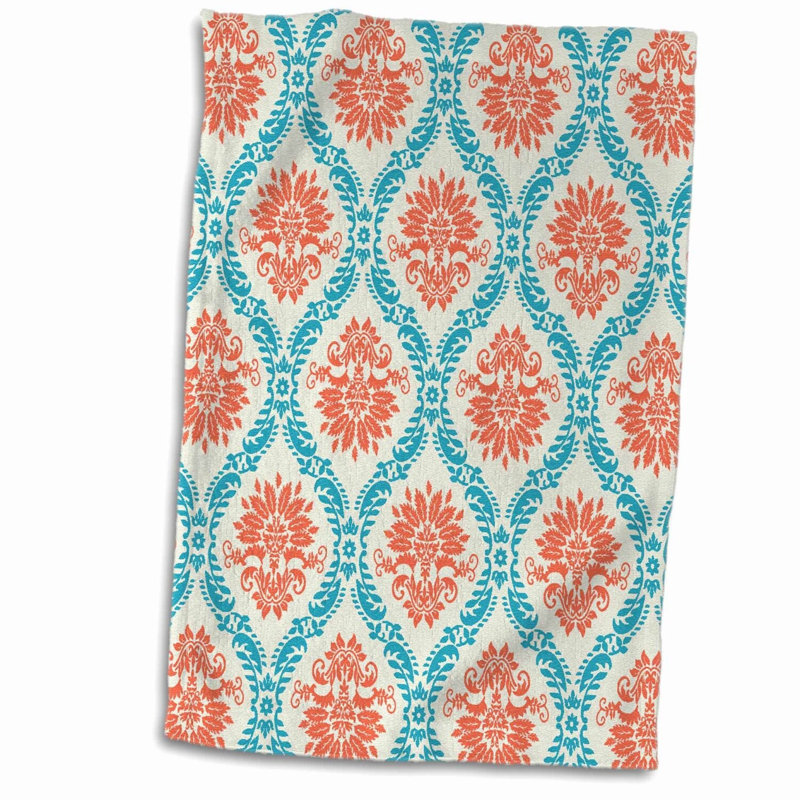 Tangerine Aqua Damask Sports Towel - 15x22
