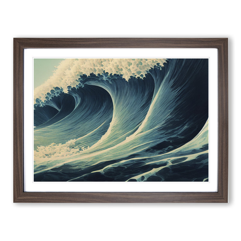 XH1022-8980X The Pristine Japanese Wave - Single Picture Frame Print, 46cm H x 64cm W x 2cm D, Walnut