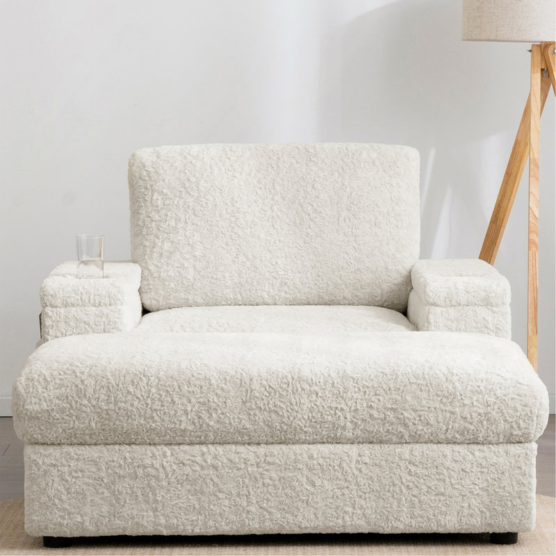 Canapé-lit surdimensionné de 42 po pour l'intérieur, canapé en fausse fourrure de lapin avec repose-pieds avec rangement et accoudoirs, porte-gobelets, fauteuil-lit rembourré, canapé de lecture avec assise profonde