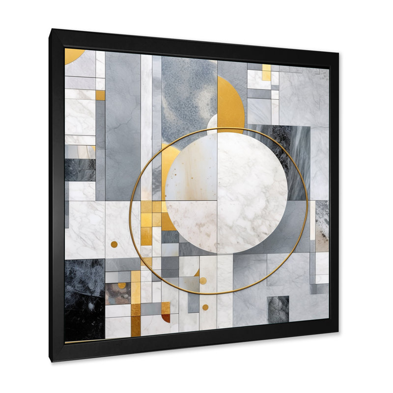 Gris et jaune mosaïque I - impression, H 24 po x l 24 po x P 1 po, Cadre simple noir